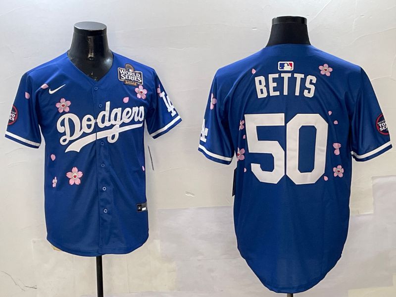 Men Los Angeles Dodgers 50 Betts Blue Sakura Edition 2025 Nike MLB Jersey style 9